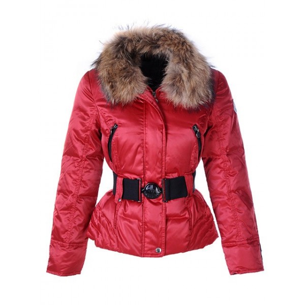 Moncler Moda collare della pelliccia e cinturino Simple rosso Cappotti uscita